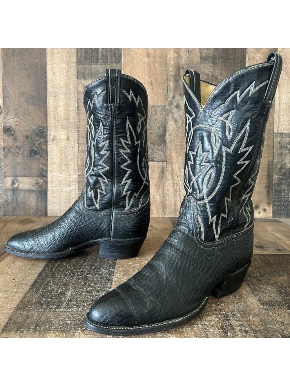Tony Lama X Luskeys Vintage Black Gold Label Western Cowboy Boots Mens 10 D